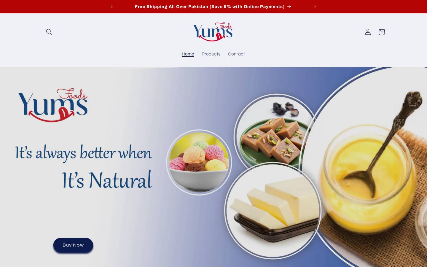 yumsfoods.com homepage screenshot
