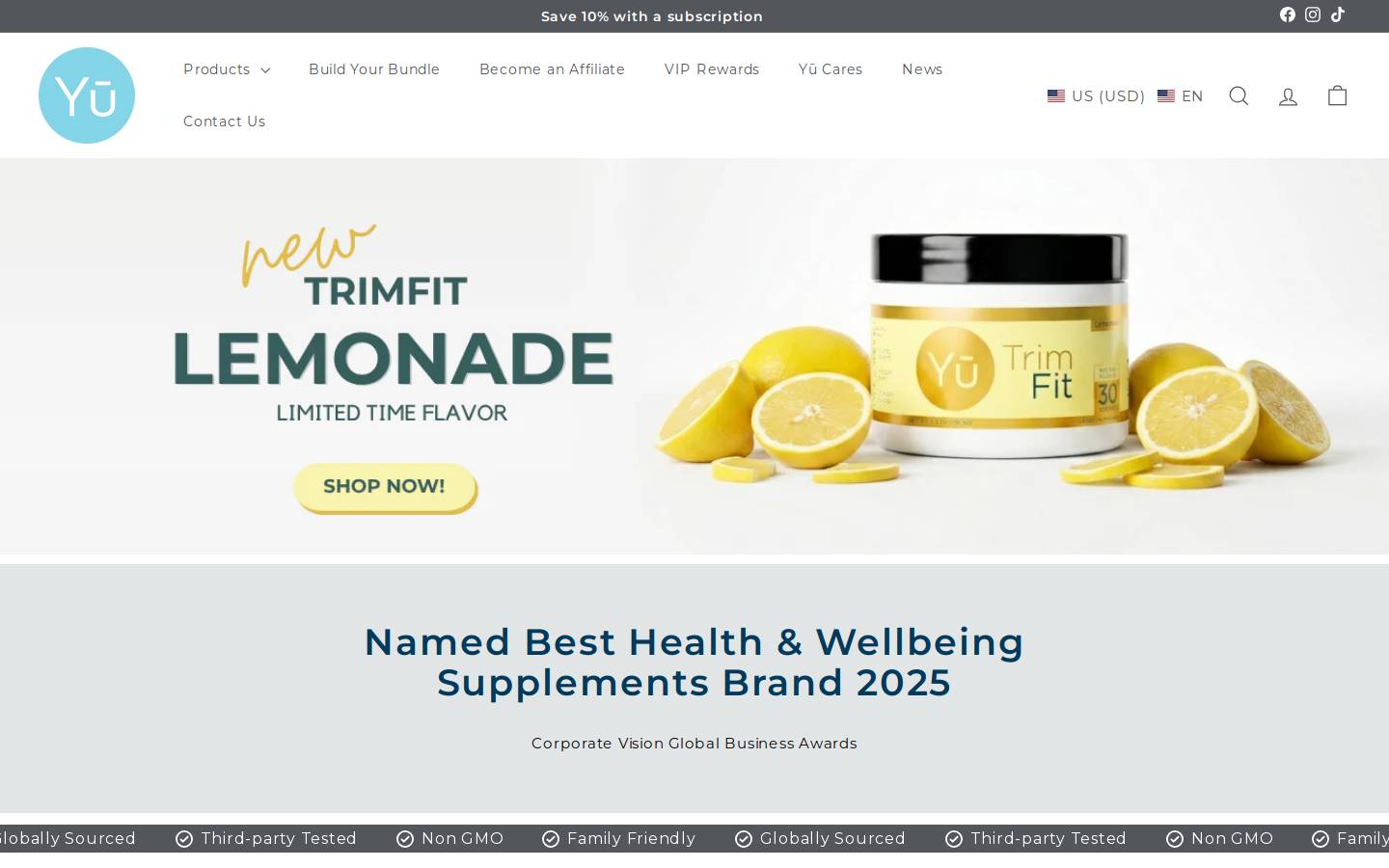 yunutrition.com homepage screenshot
