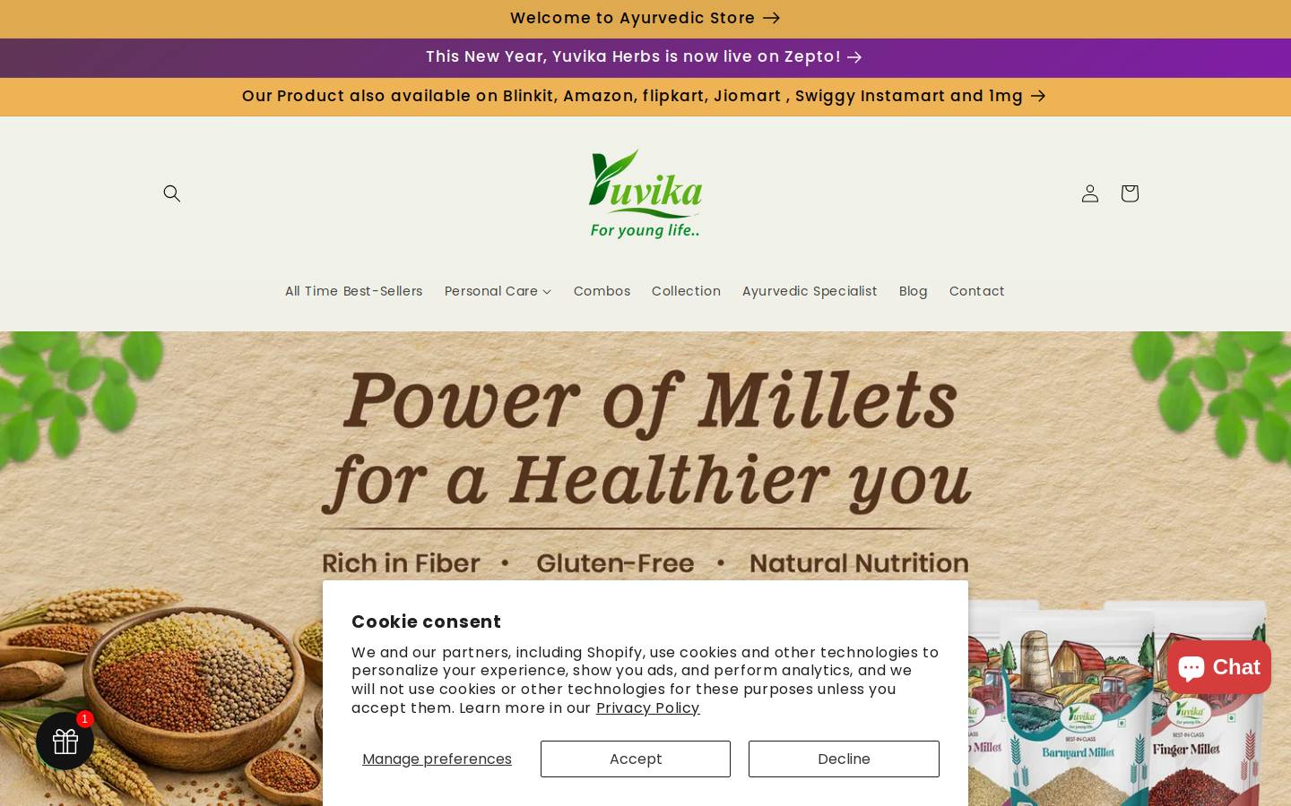 yuvikaherbs.com homepage screenshot