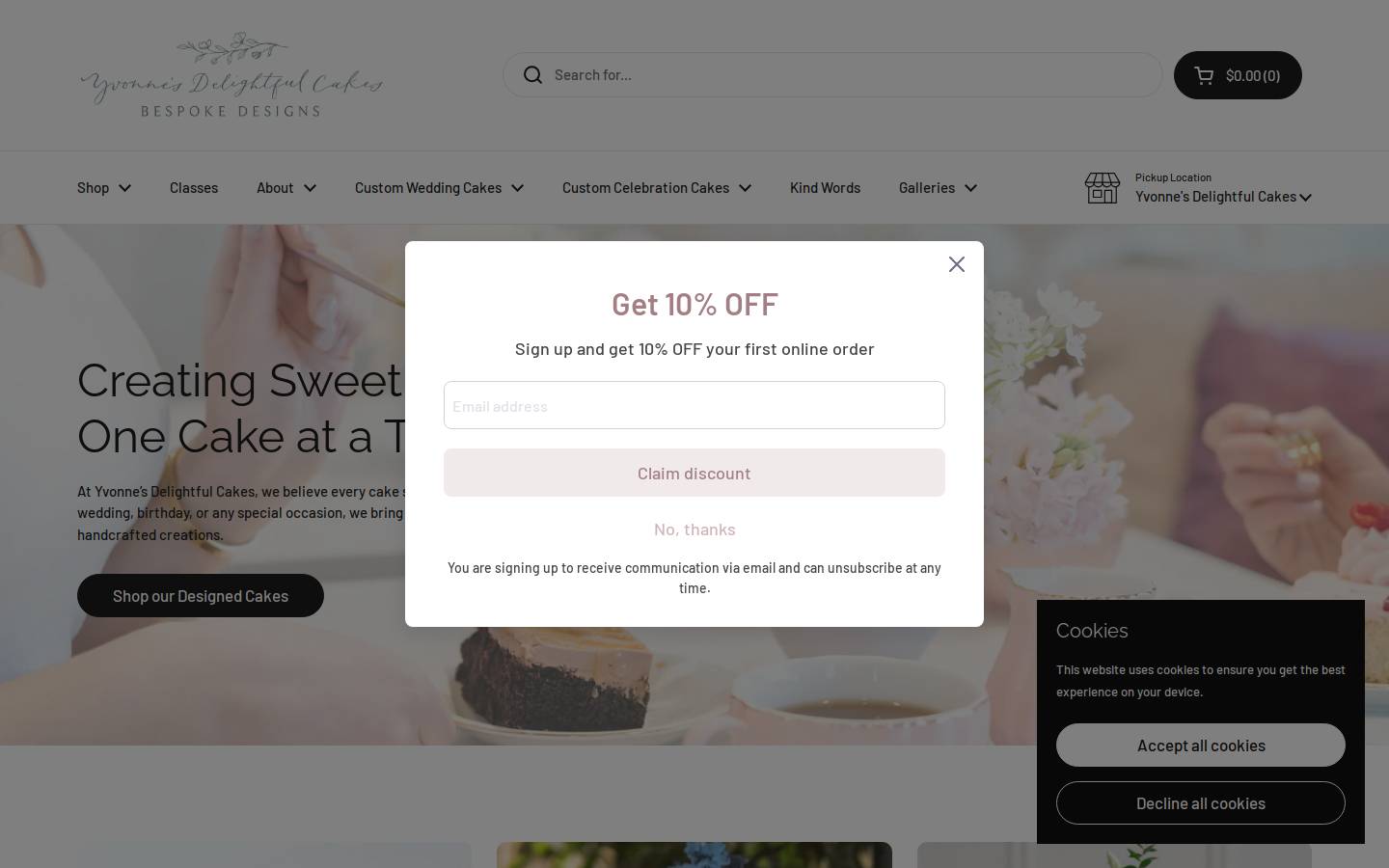 yvonnesdelightfulcakes.com homepage screenshot