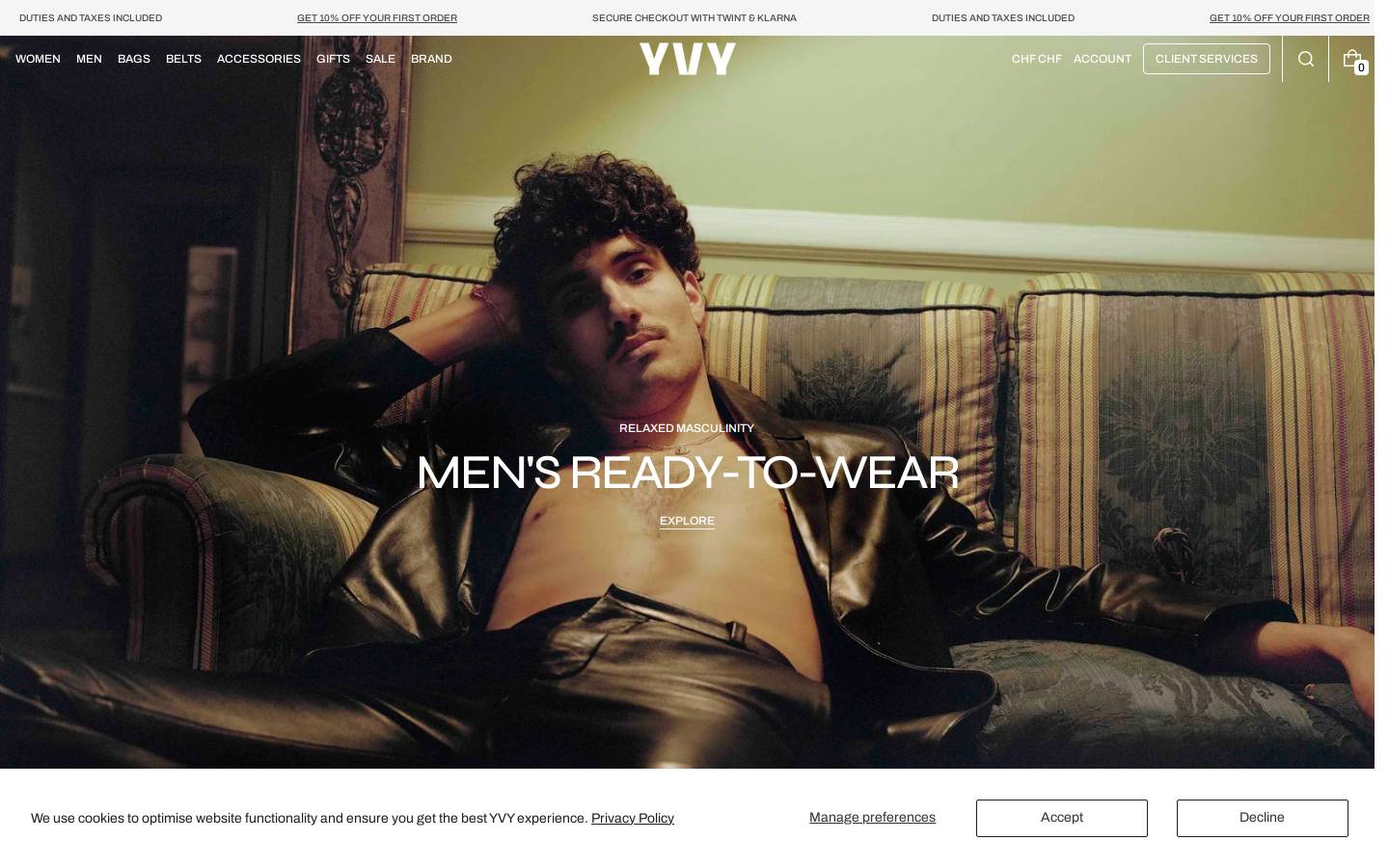 yvyfashion.com homepage screenshot
