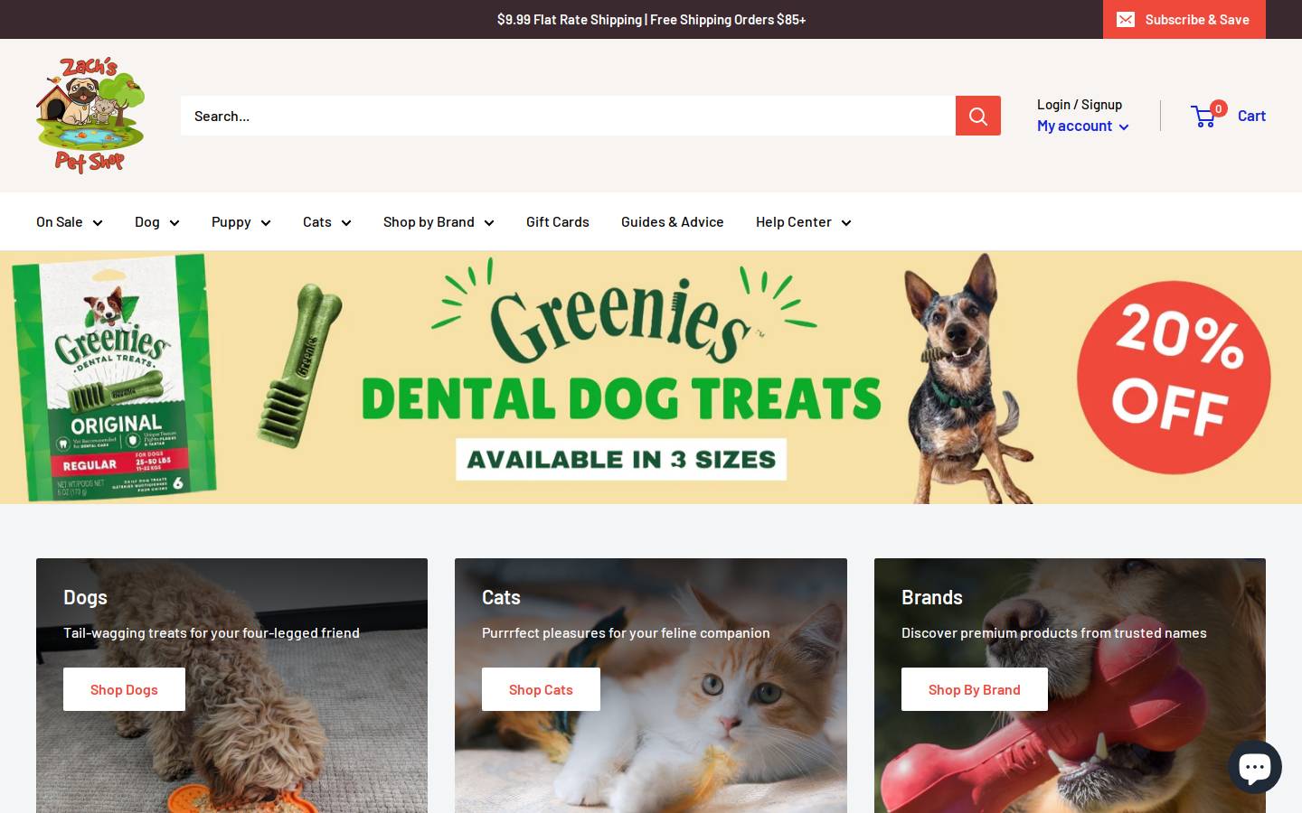 Zach's Pet Shop homepage screenshot