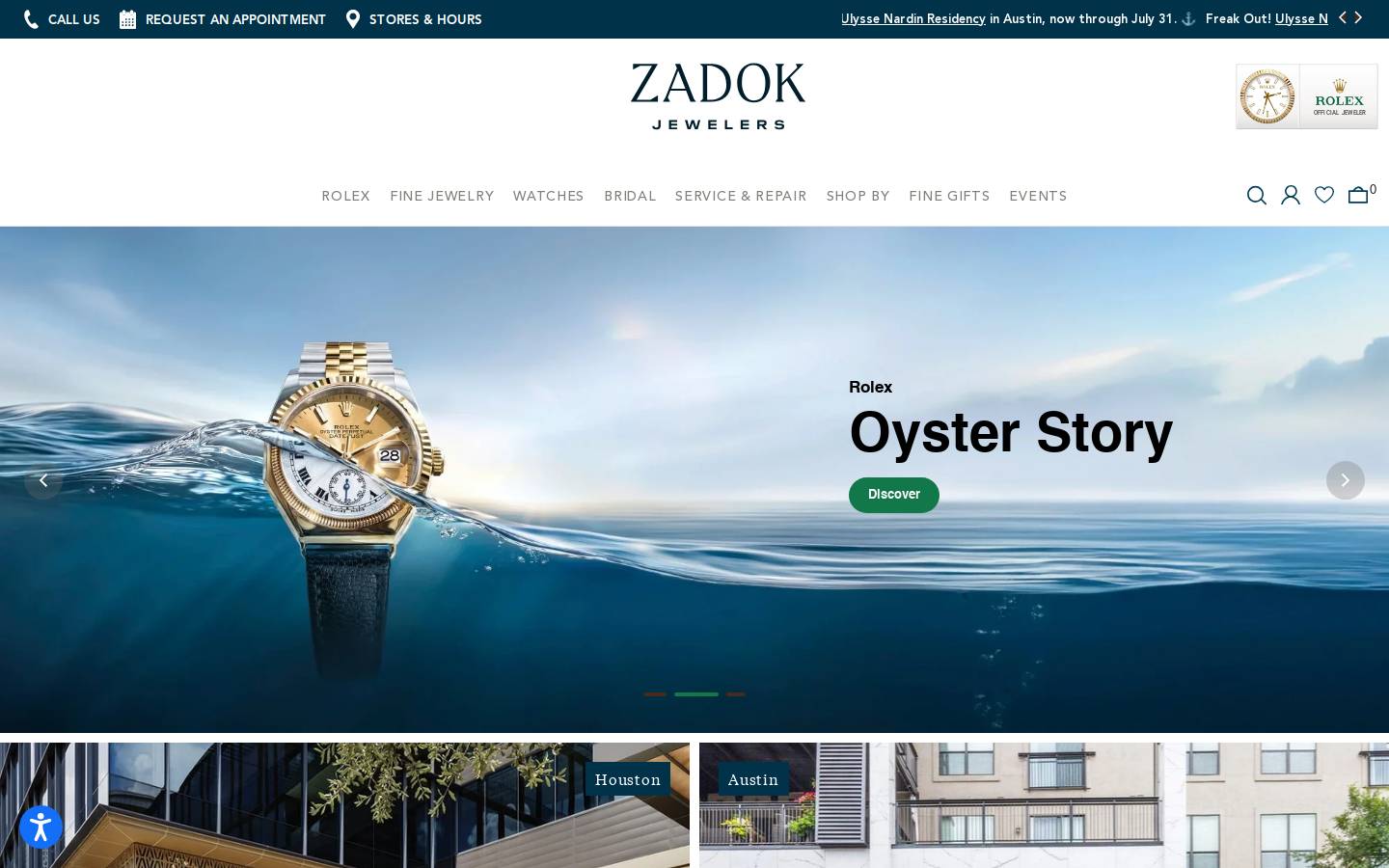 Zadok Jewelers Austin homepage screenshot