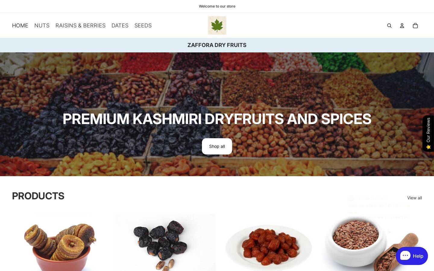 zafforadryfruits.com homepage screenshot
