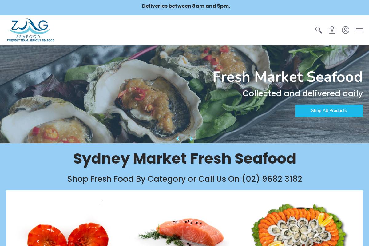 zagseafood.com.au homepage screenshot
