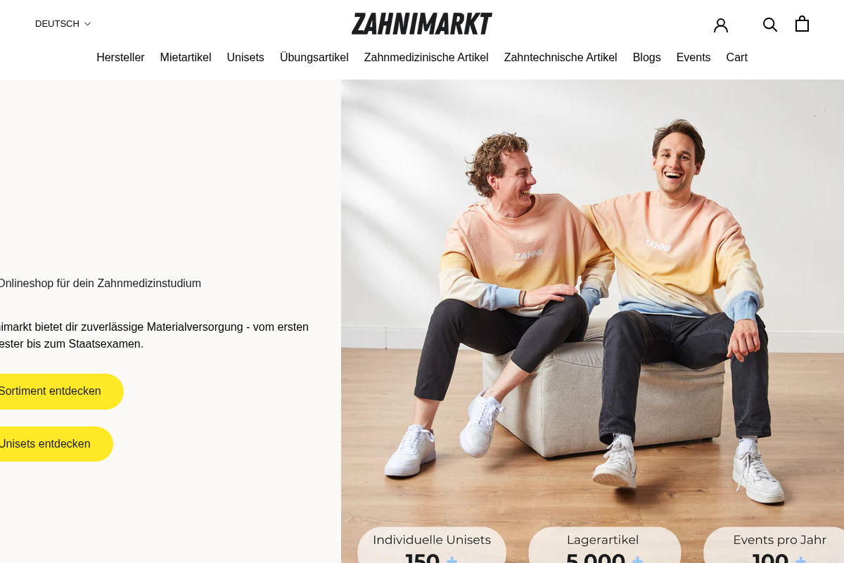 zahnimarkt.com homepage screenshot