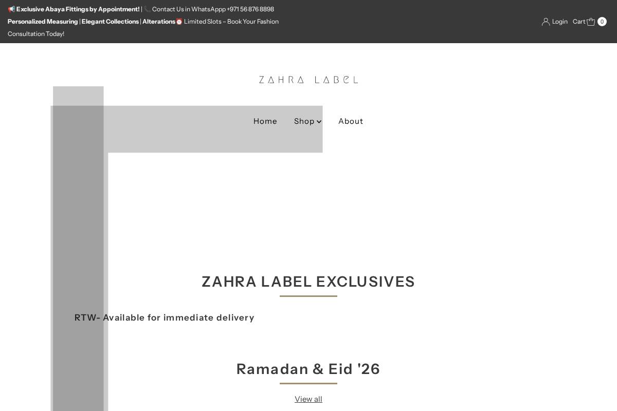 zahralabel.com homepage screenshot