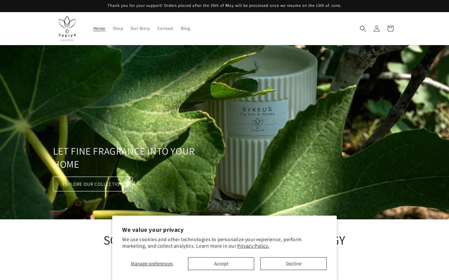 zakiyascent.com homepage screenshot