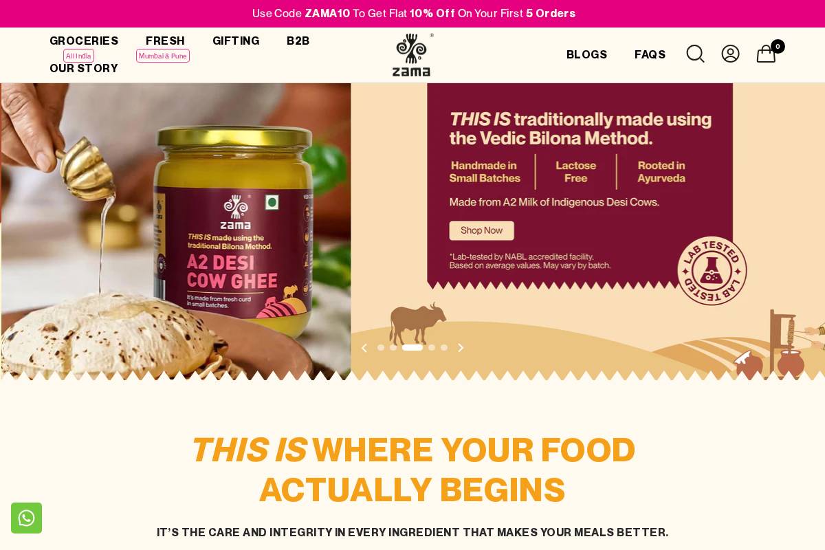 zamaorganics.com homepage screenshot