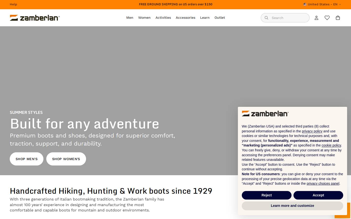 zamberlanusa.com homepage screenshot