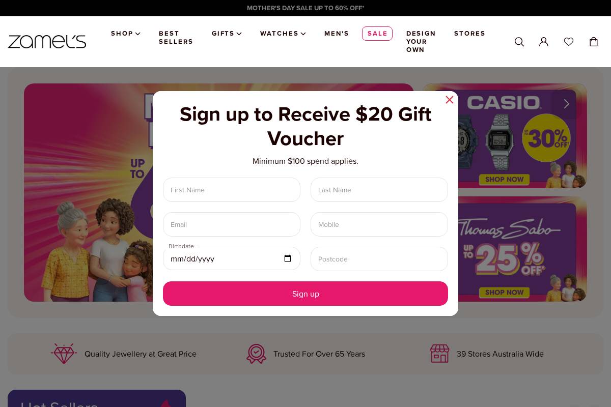 zamels.com.au homepage screenshot