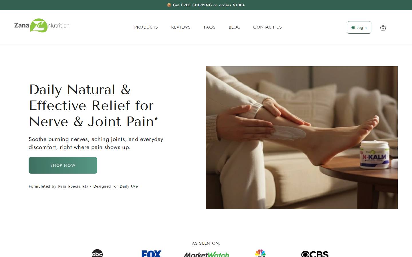 Zana Nutrition homepage screenshot