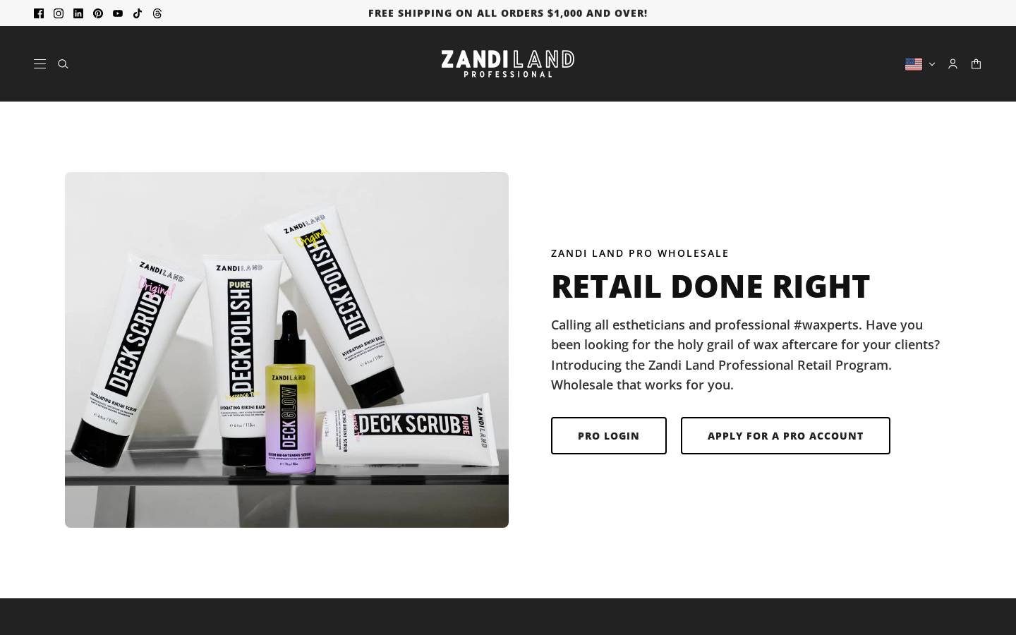 zandikprofessional.com homepage screenshot