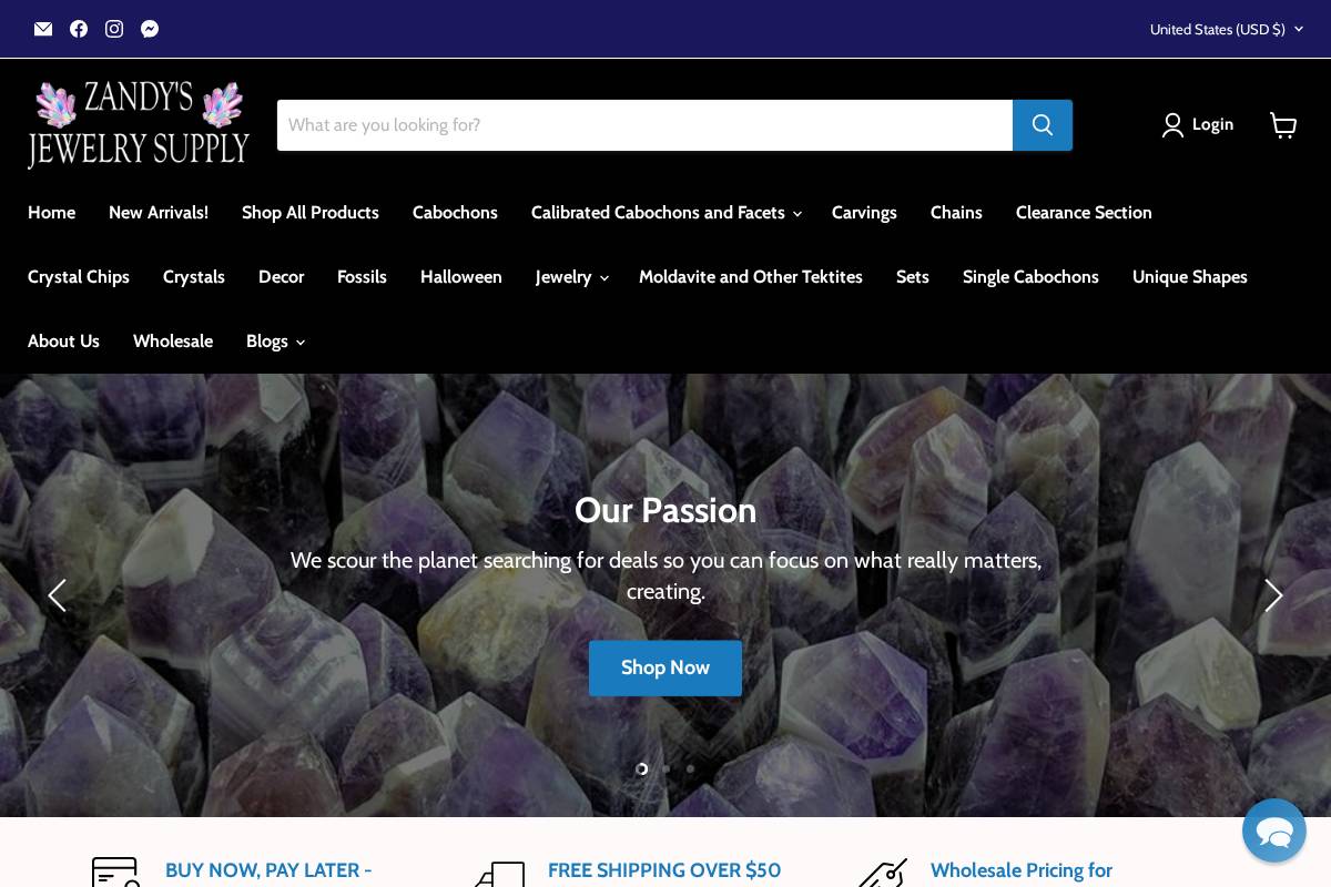 zandysjewelrysupply.com homepage screenshot