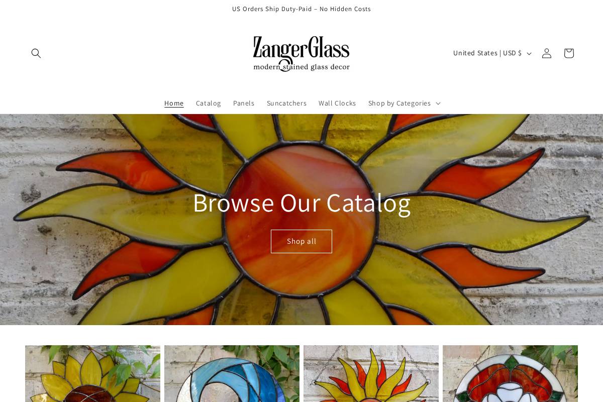 zangerglass.com homepage screenshot