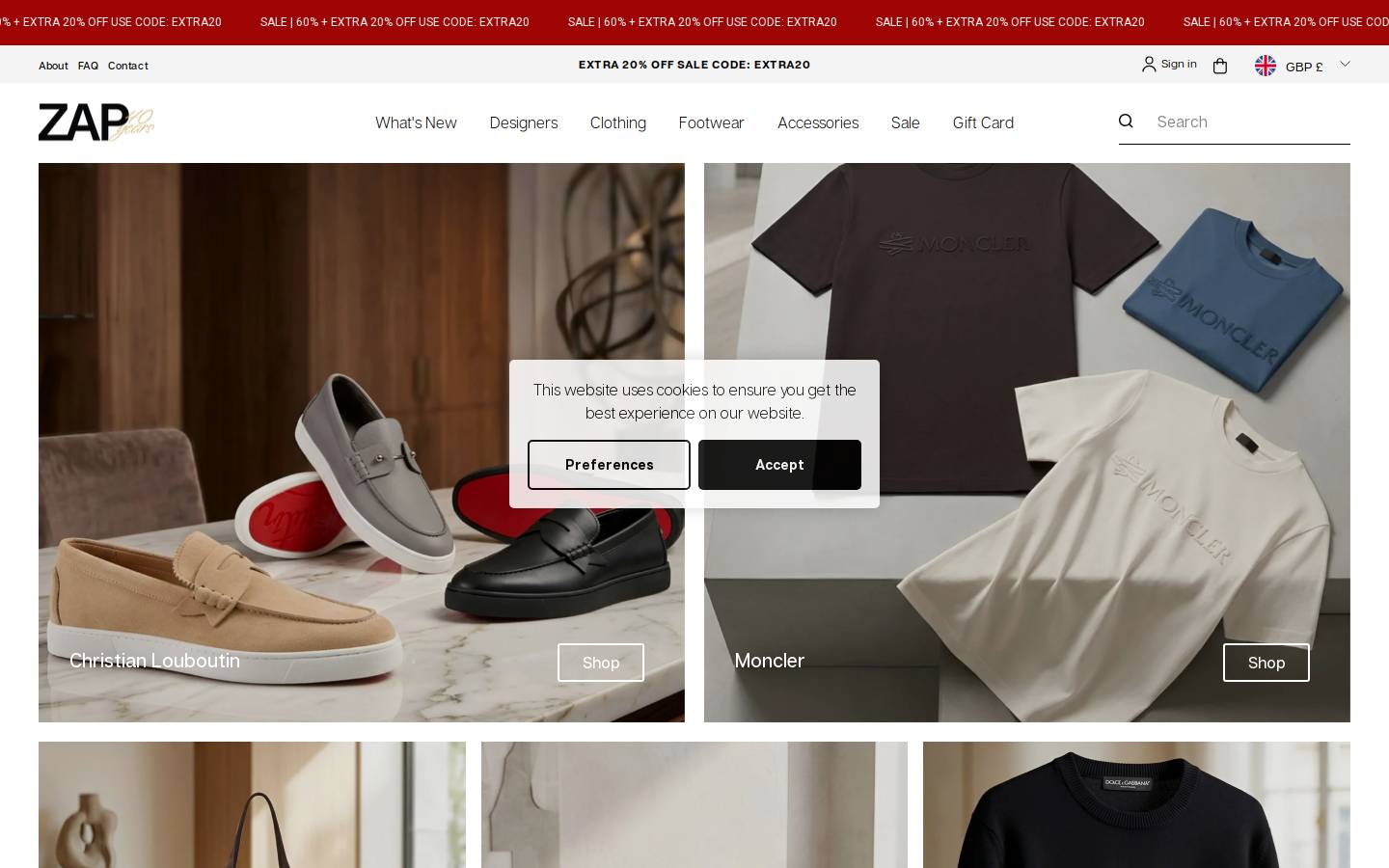 ZAP CLOTHING homepage screenshot