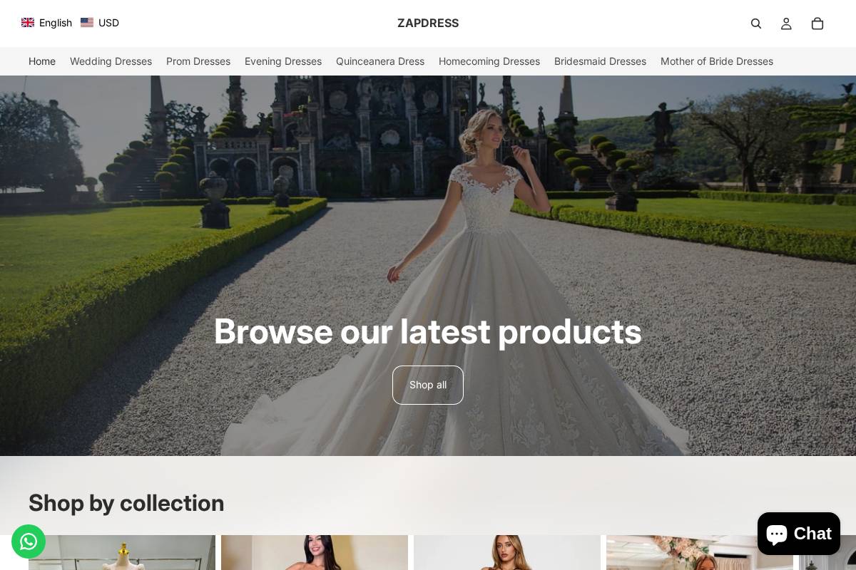 Zapdress homepage screenshot