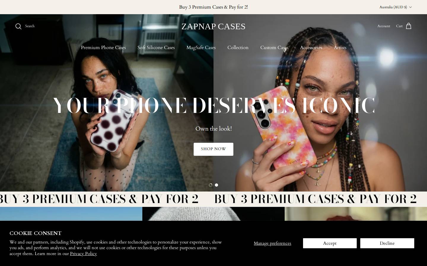 ZapNap Cases homepage screenshot