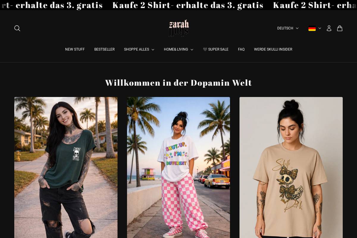 zarahskullshop.de homepage screenshot