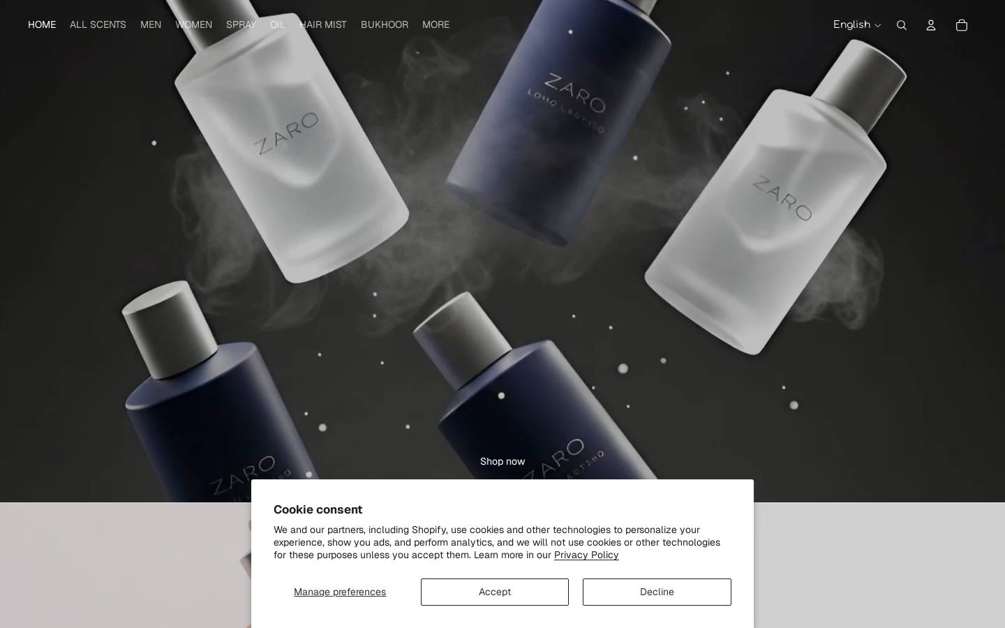 Zaroscents homepage screenshot