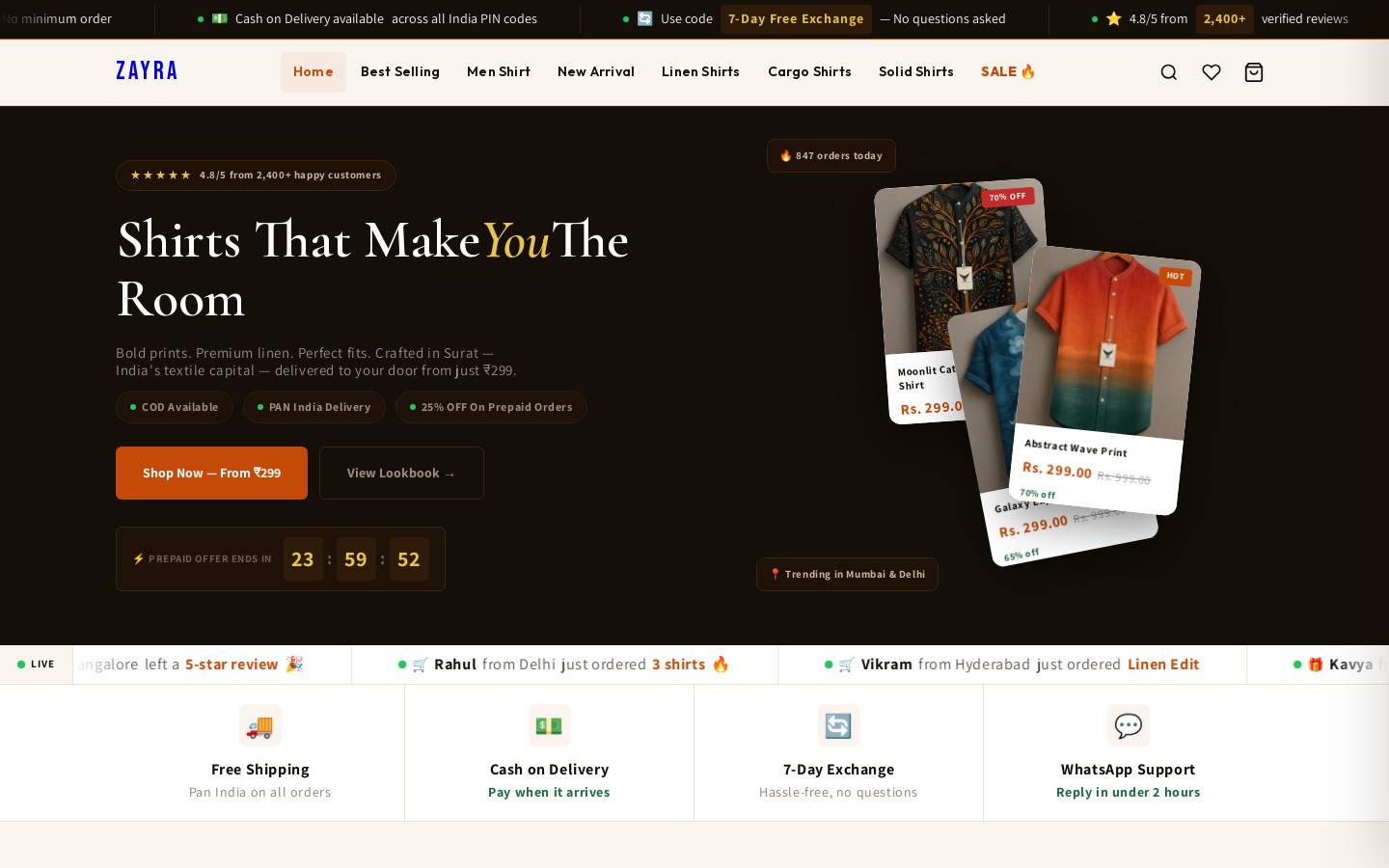 Zayraapparel homepage screenshot