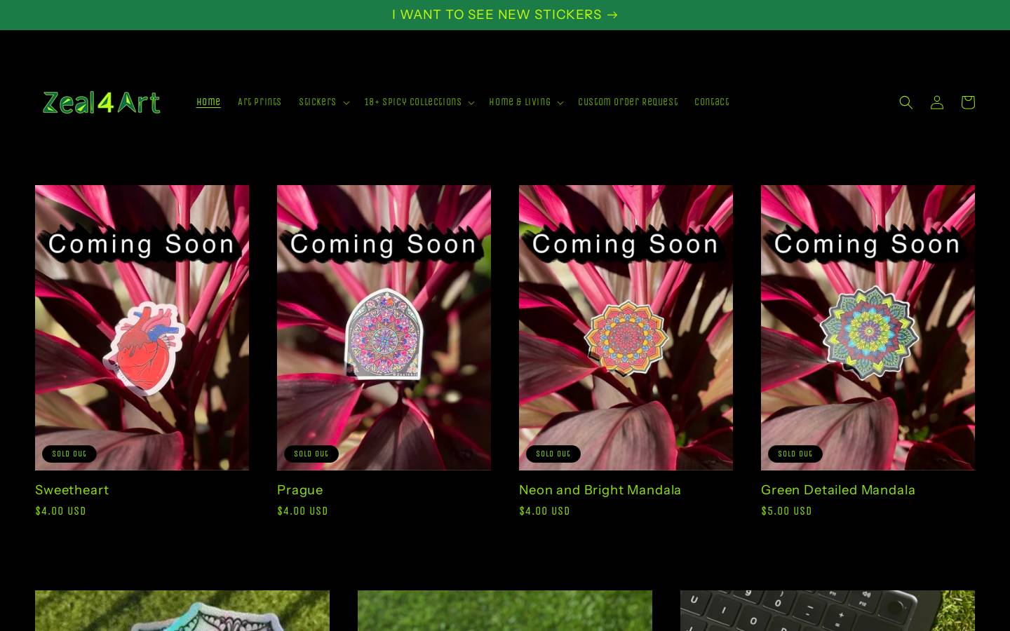 zeal4art.com homepage screenshot