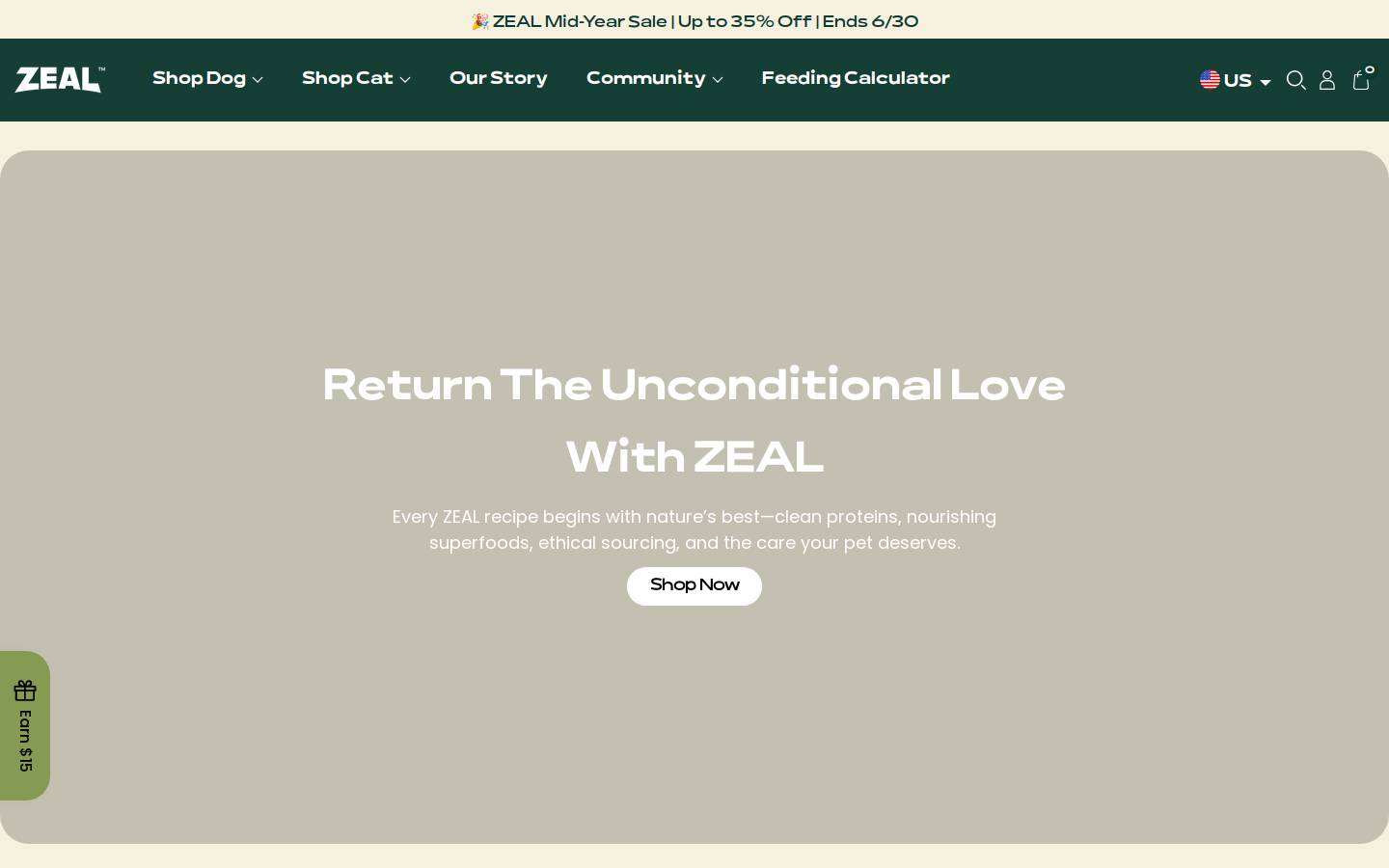 Zealpetfood homepage screenshot