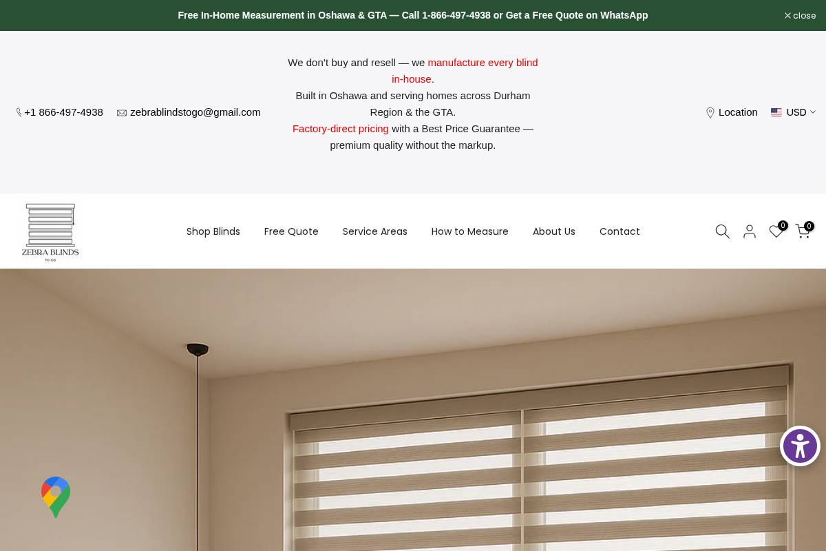 zebrablindsinc.ca homepage screenshot
