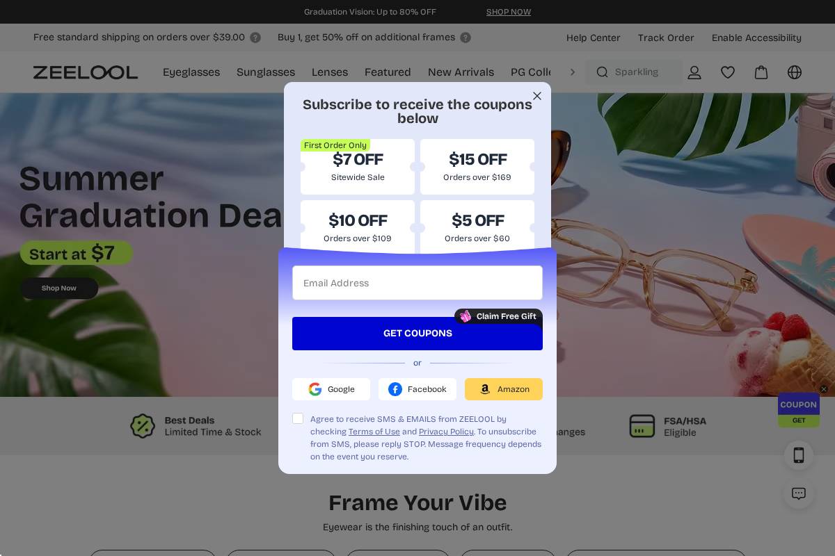 Zeelool homepage screenshot