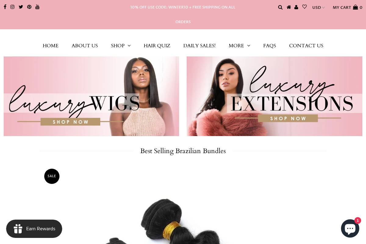 Zeena Hair Extensions homepage screenshot