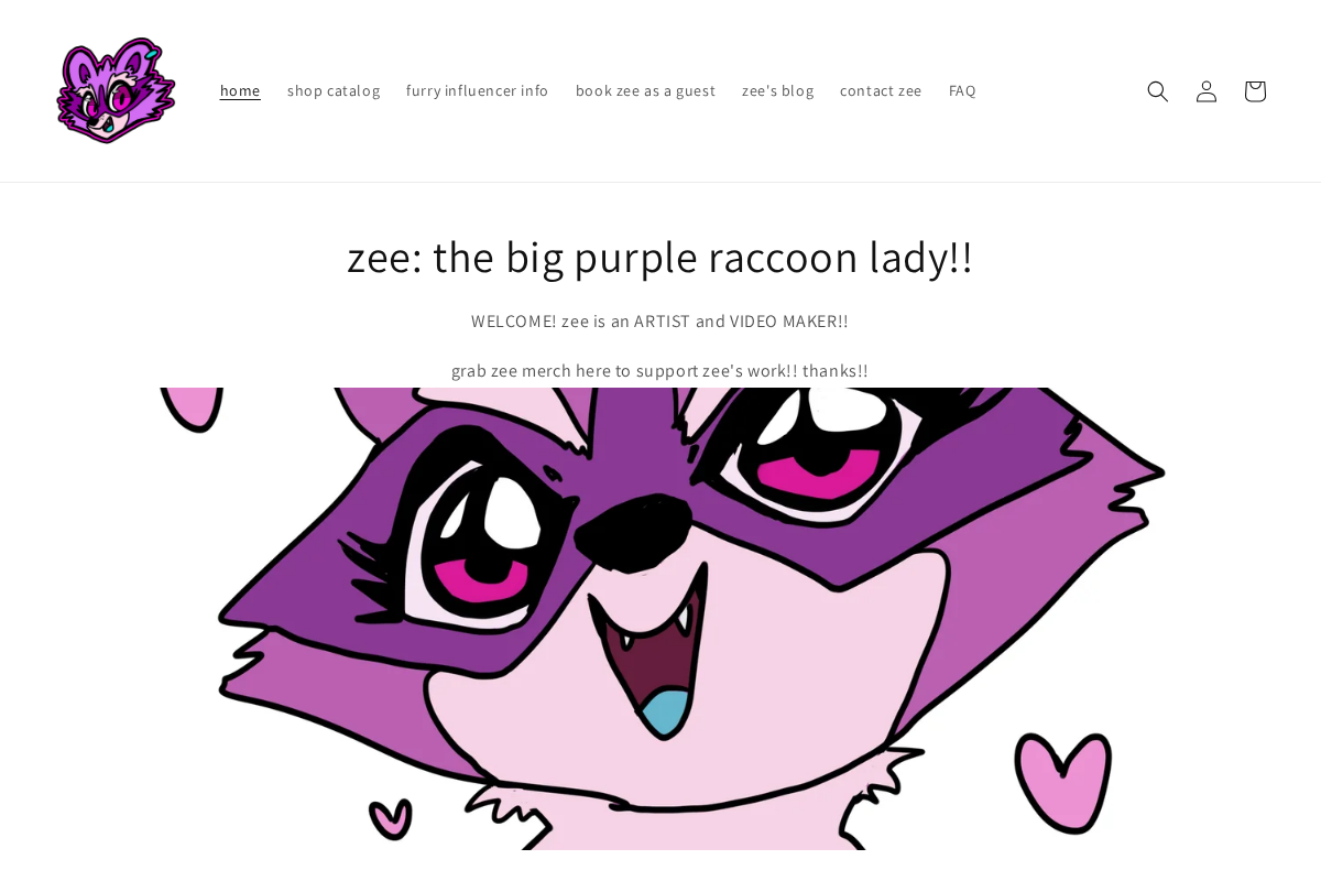 zeetheraccoon.com homepage screenshot