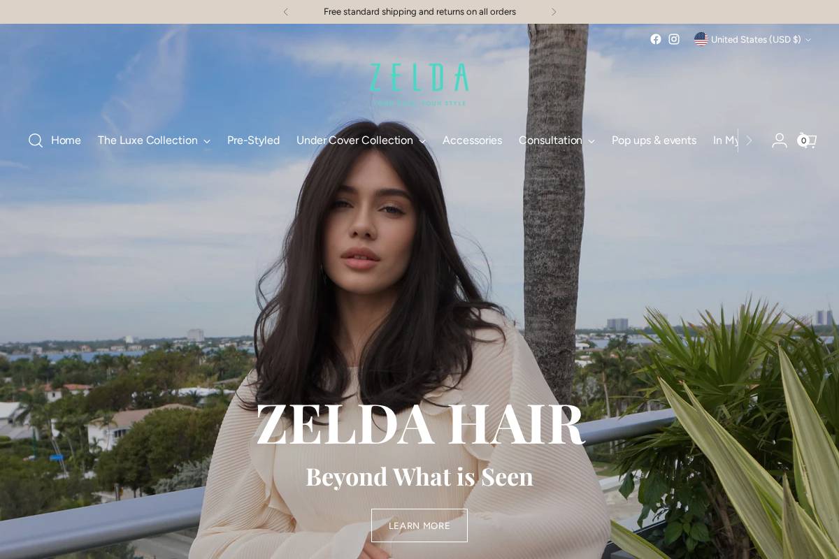 zeldahairshop.com homepage screenshot