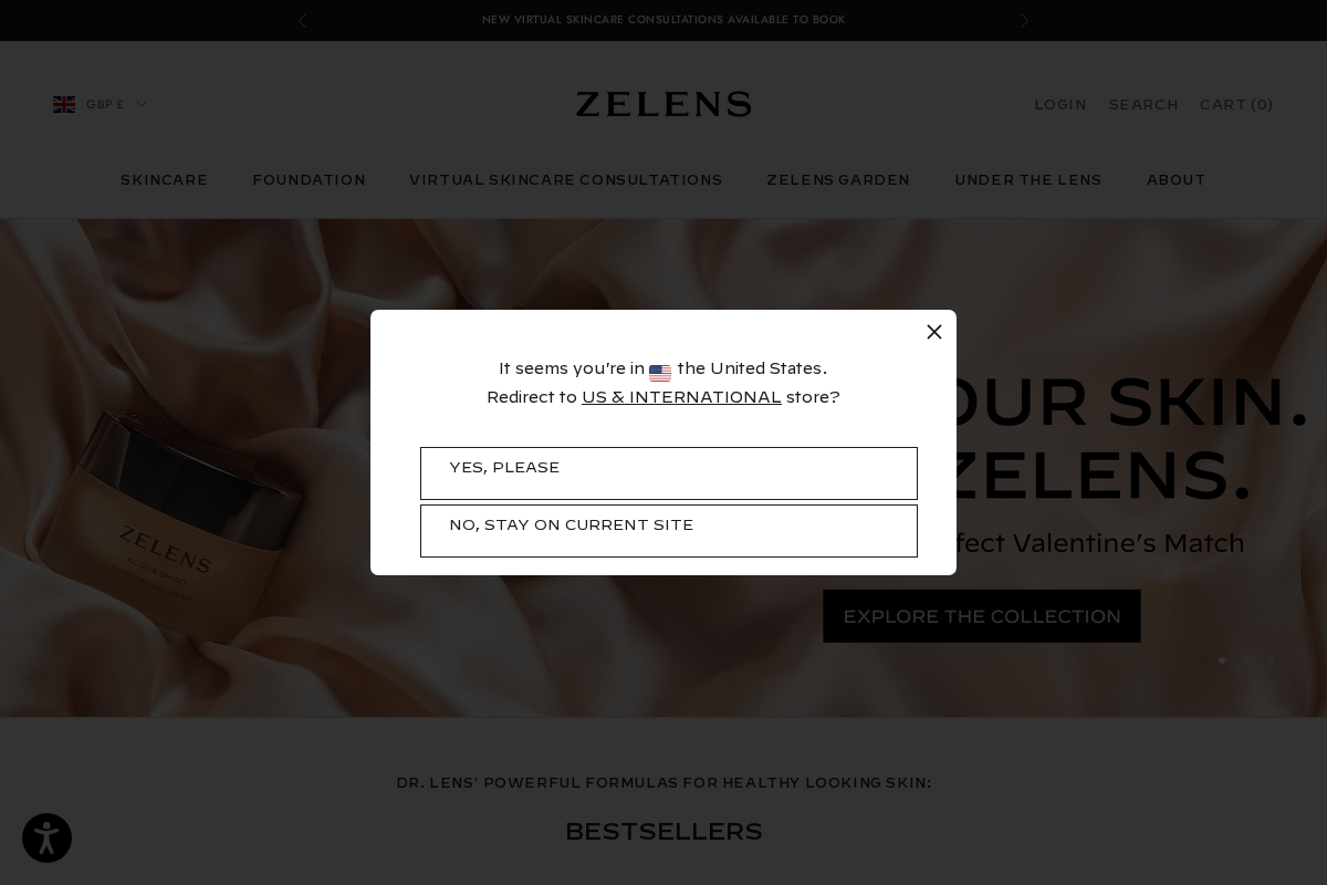 Zelens Skin Science homepage screenshot