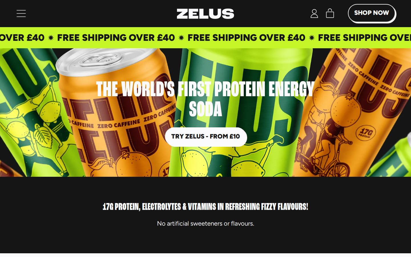 zelusdrinks.com homepage screenshot