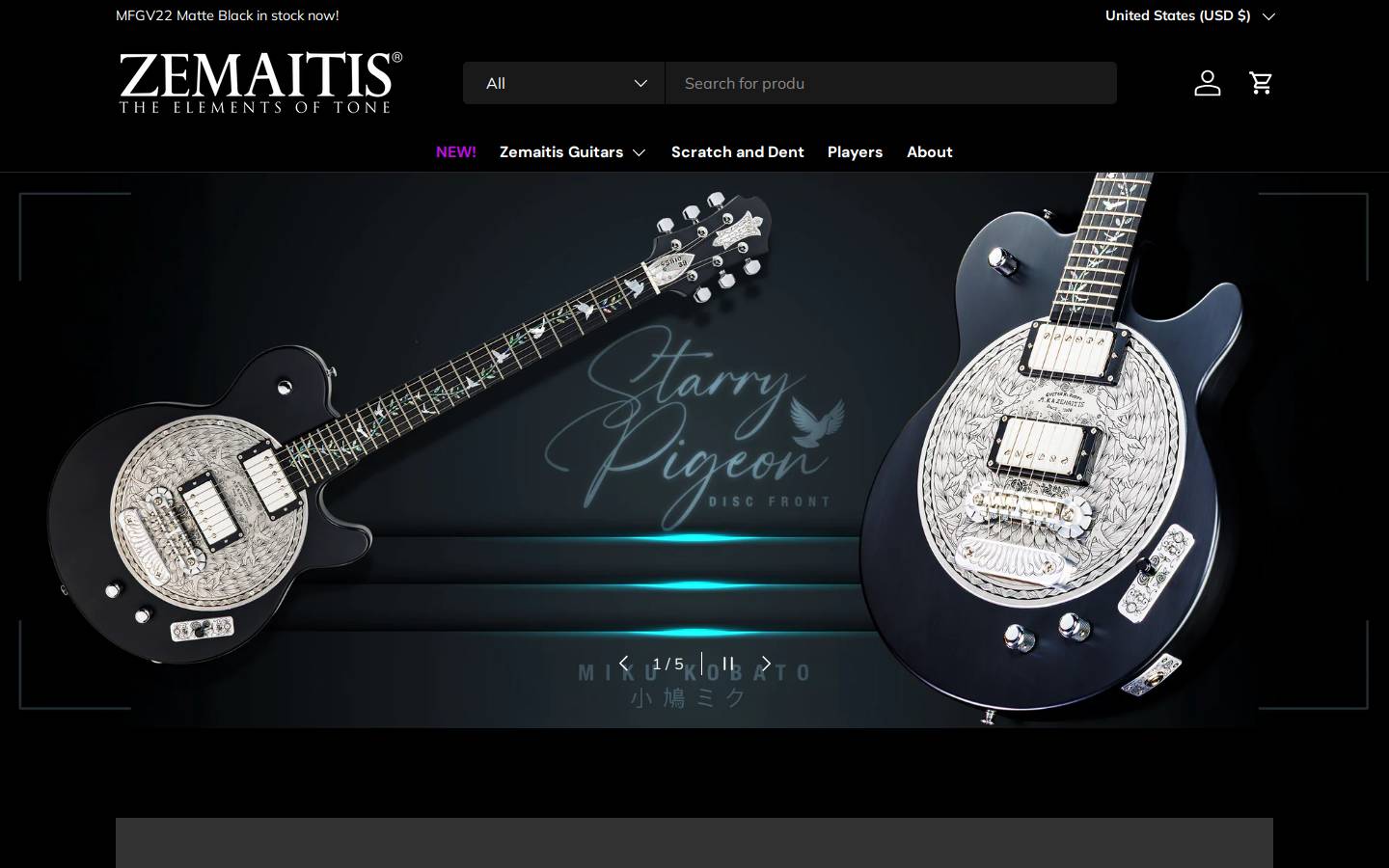 zemaitisguitarcompany.com homepage screenshot