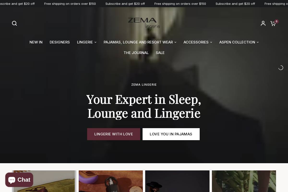 zemalingerie.com homepage screenshot