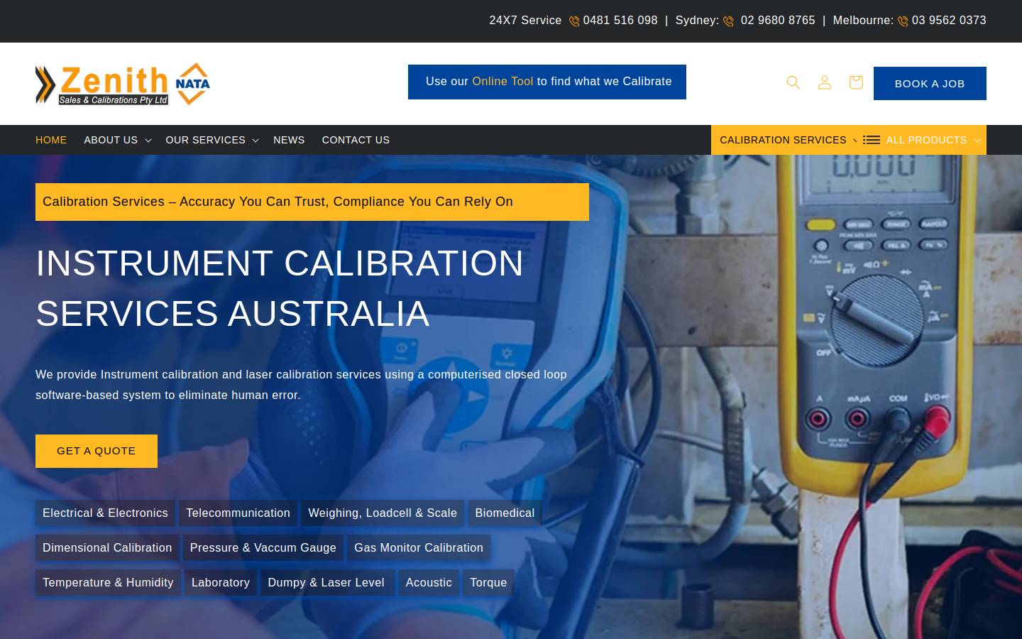zenithinstruments.com.au homepage screenshot
