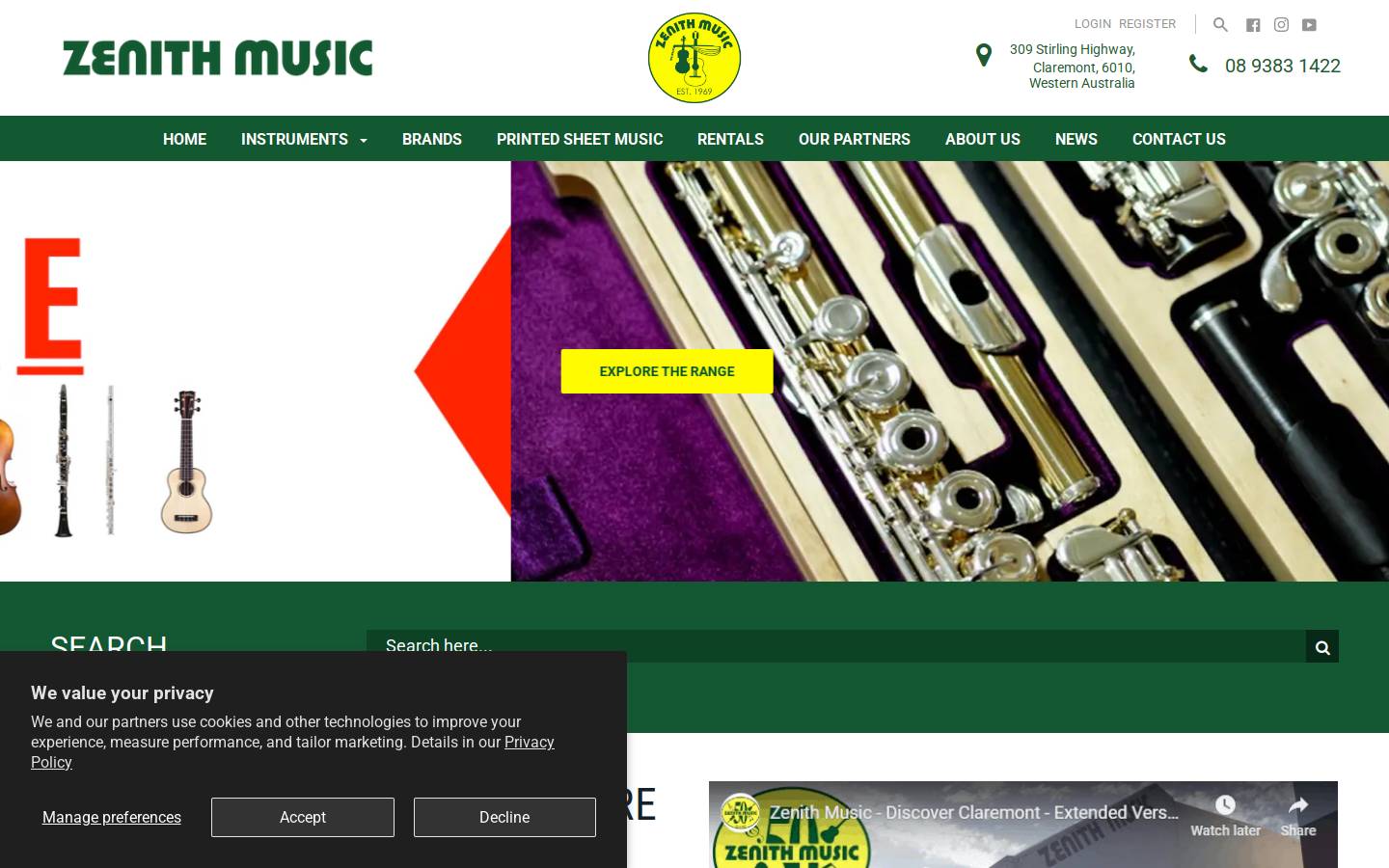 zenithmusic.com.au homepage screenshot