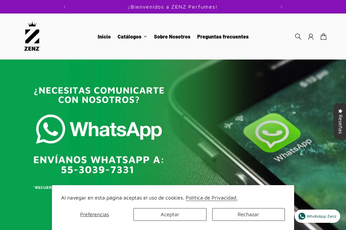 ZENZ Perfumes homepage screenshot