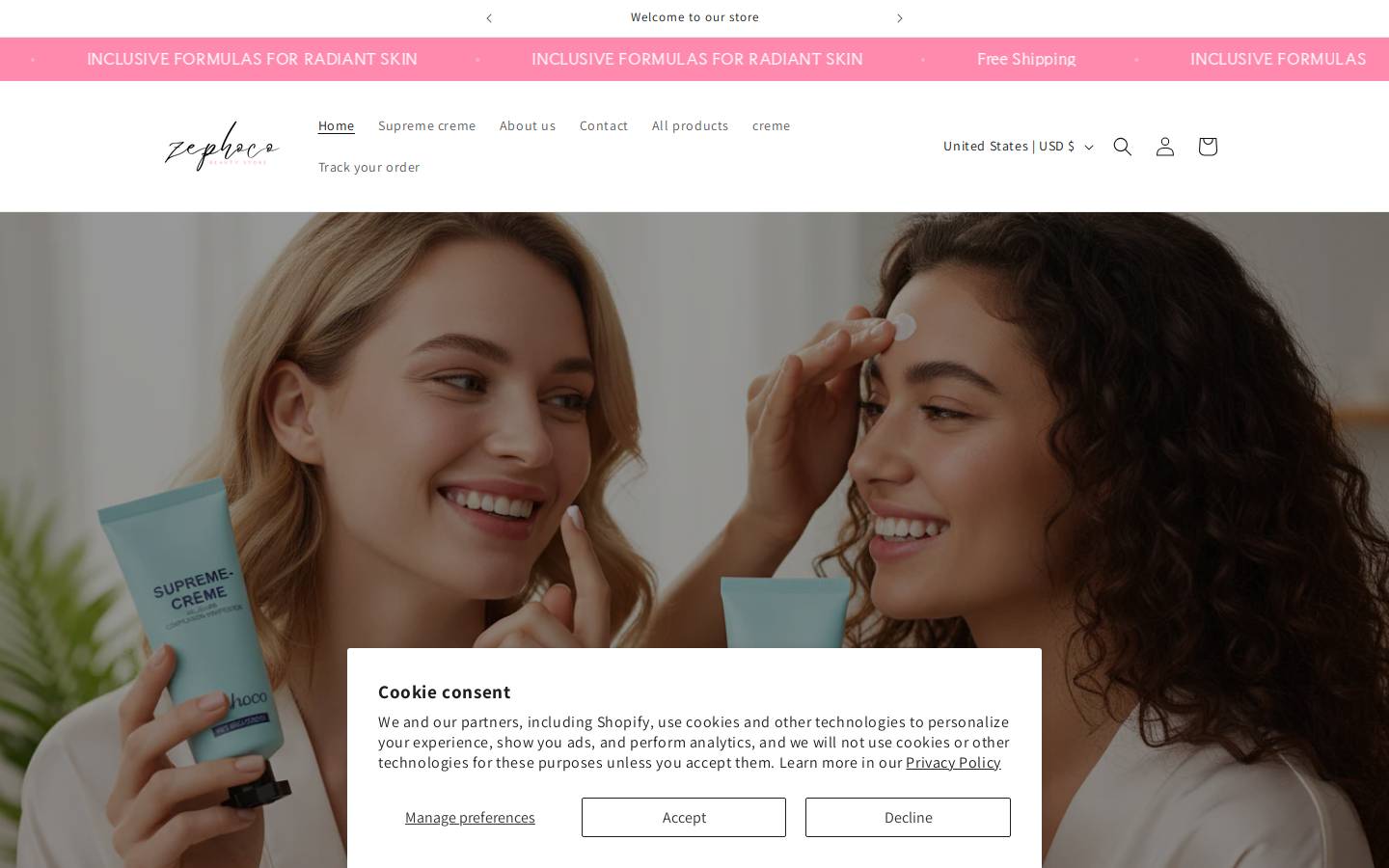 Zephoco Store homepage screenshot