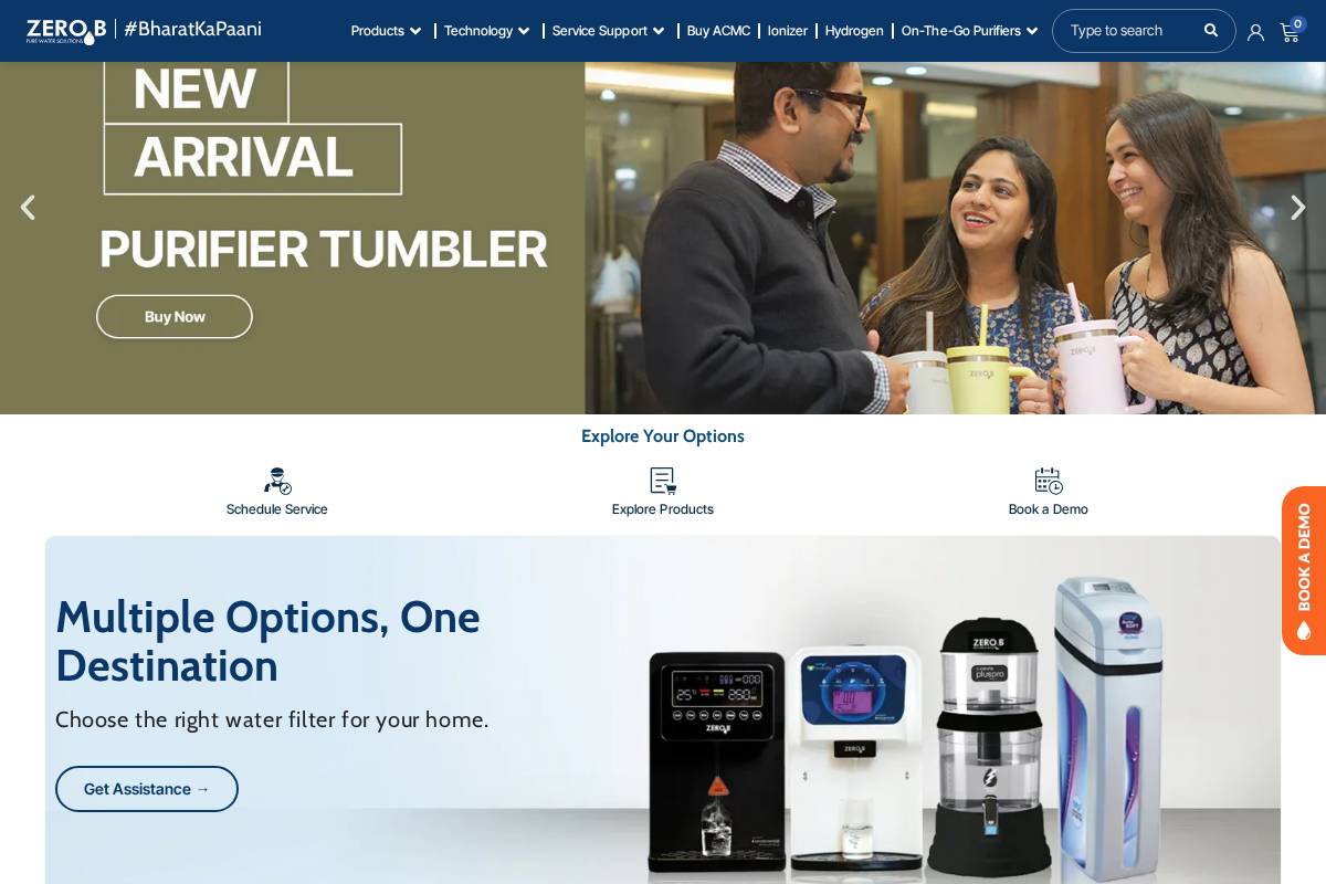 Zero B Pure Water Solutions homepage screenshot