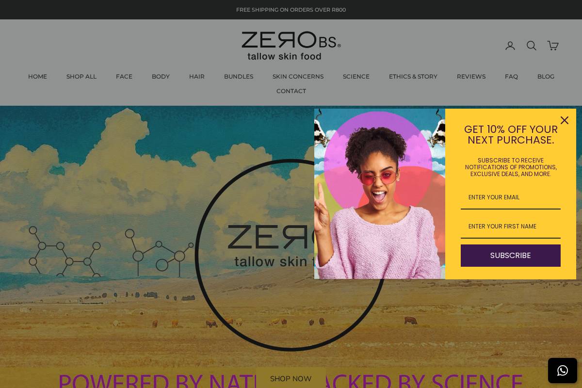 zerobs.co.za homepage screenshot