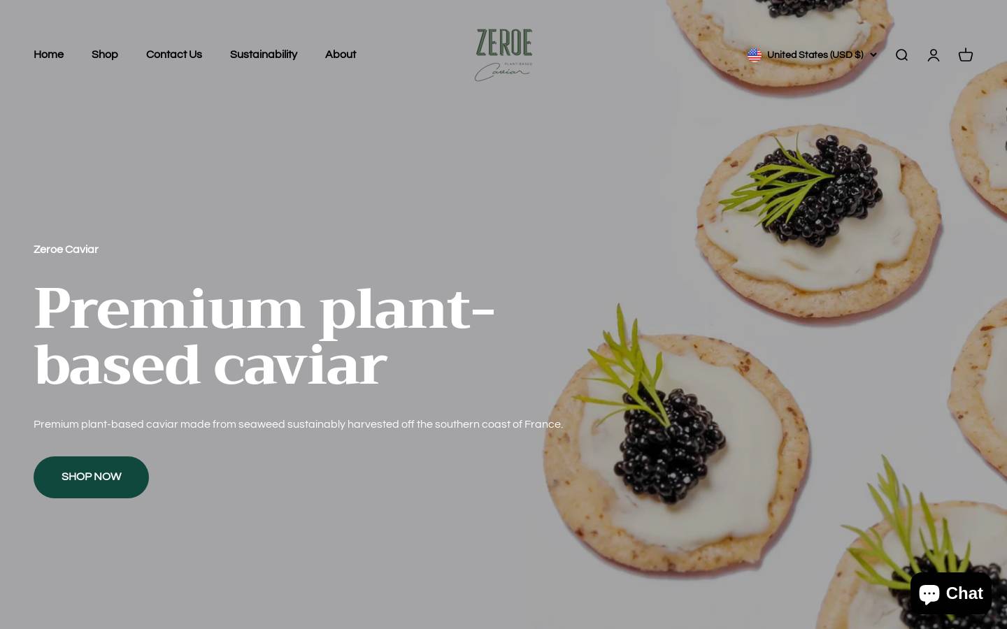 zeroecaviar.com homepage screenshot