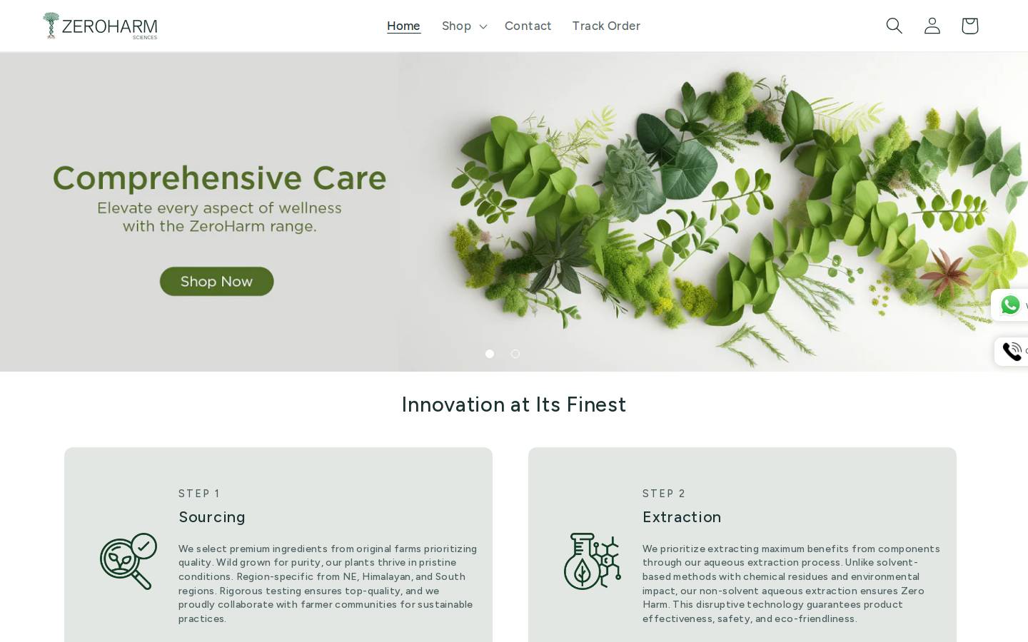 zeroharmsciences.com homepage screenshot