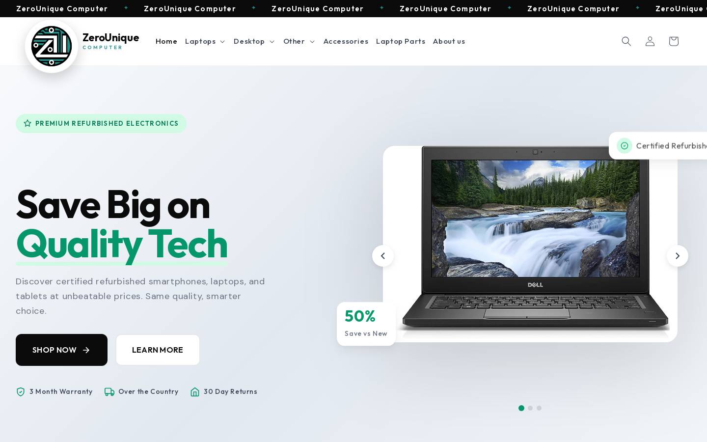 zerounique.com homepage screenshot