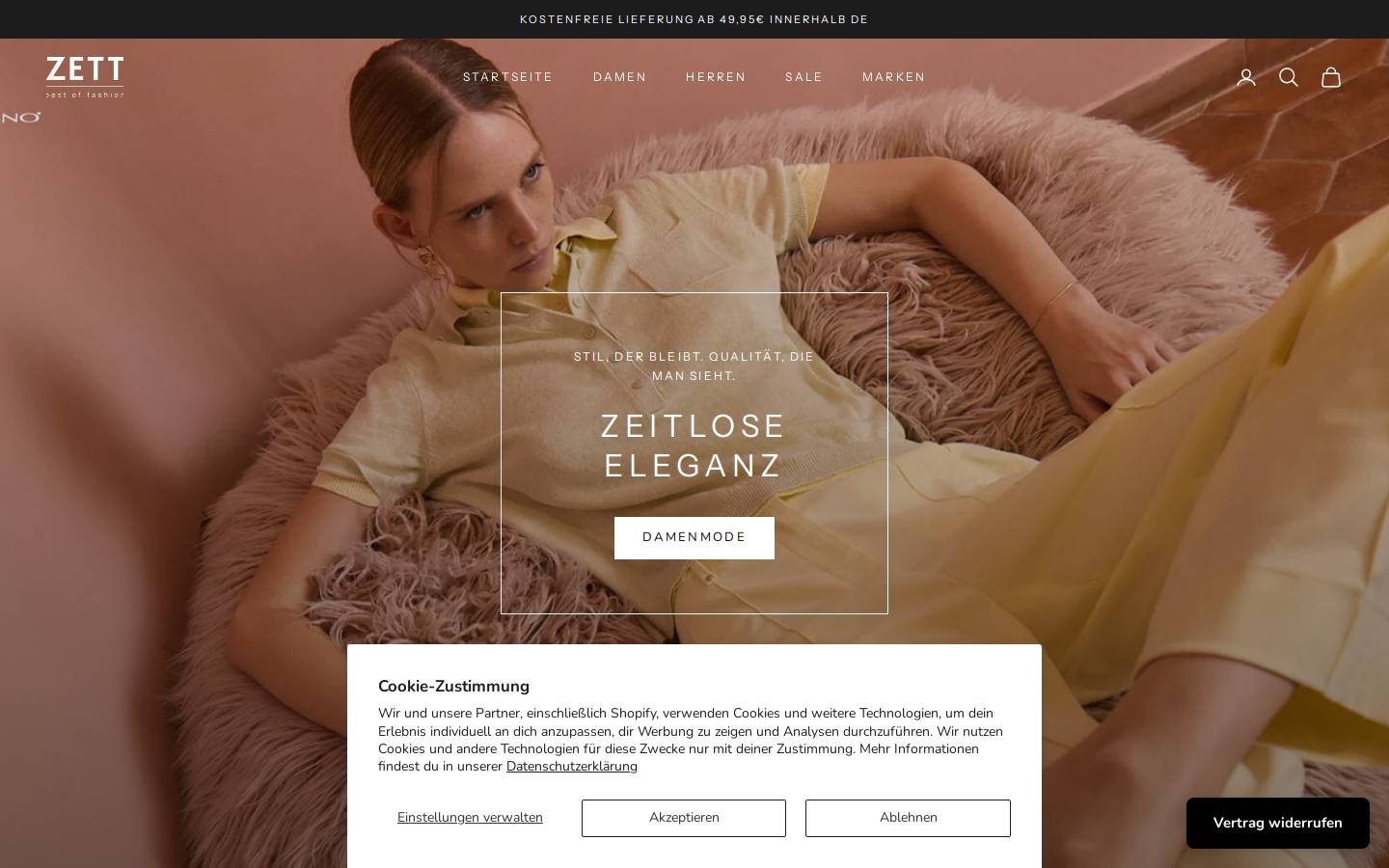 zett-mode-shop.de homepage screenshot