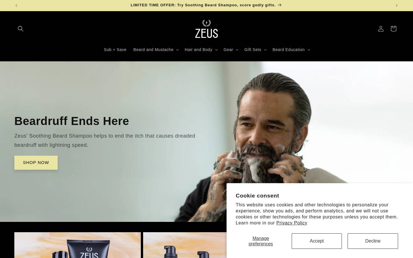 zeusbeard.com homepage screenshot
