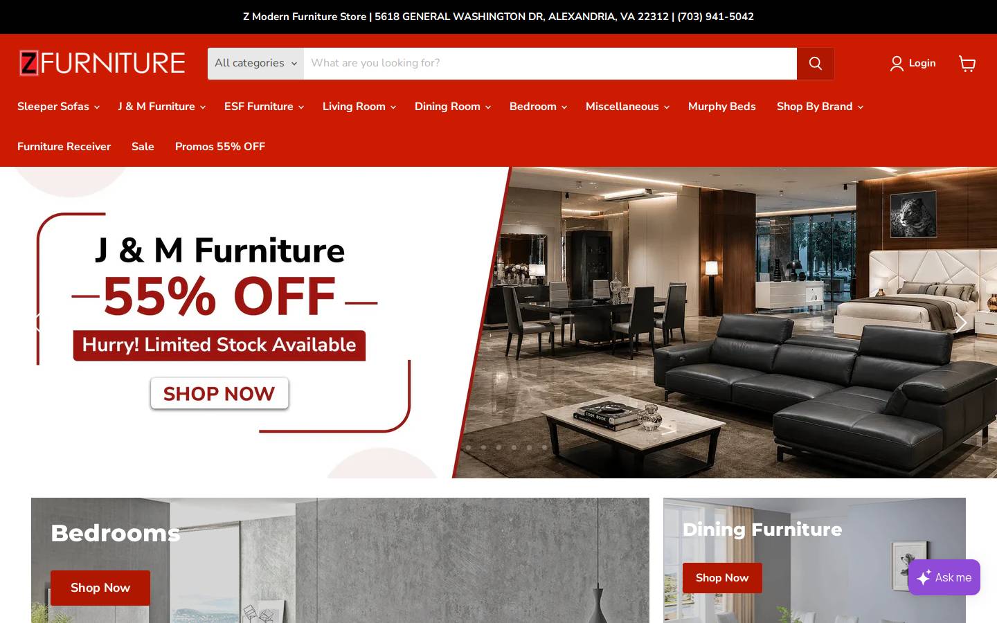 Z Modern Furniture homepage screenshot