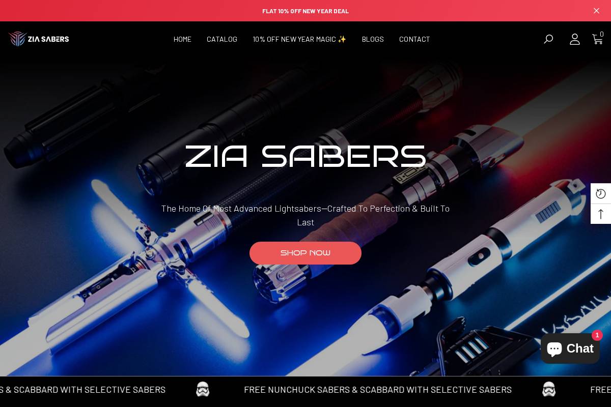 Ziasabers homepage screenshot