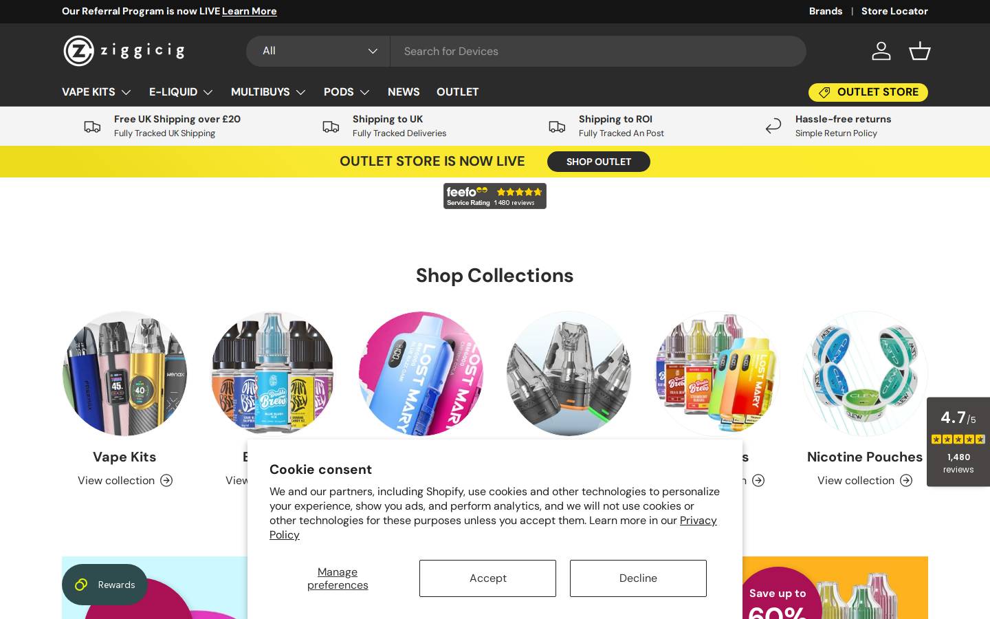 Ziggicig - Your local vaping specialists homepage screenshot